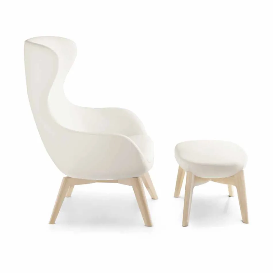 Poltrona da Salotto con Poggiapiedi in Pelle e Legno Made in Italy - Butterfly Viadurini