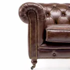 Poltrona da Salotto in Cuoio Vintage Effetto Invecchiato con Ruote e Braccioli - Timbro Viadurini