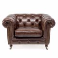 Poltrona da Salotto in Cuoio Vintage Effetto Invecchiato con Ruote e Braccioli - Timbro