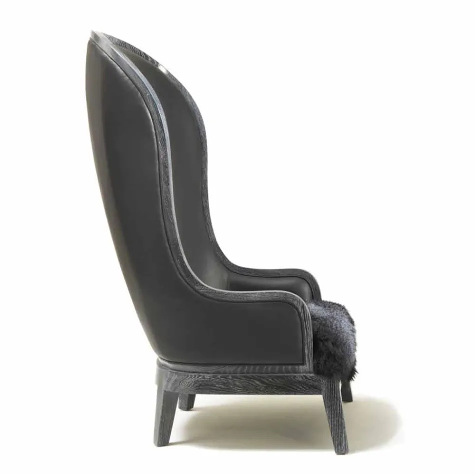 Poltrona da salotto in pelle e pelo nero Eli, design classico di lusso Viadurini