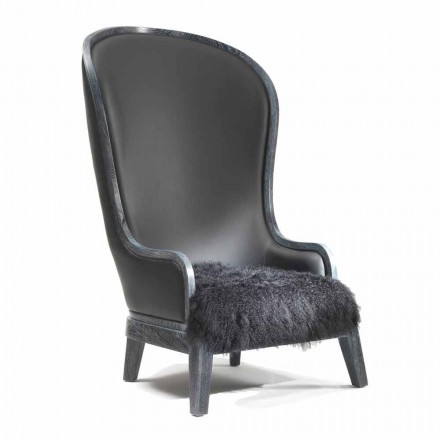 Poltrona da salotto in pelle e pelo nero Eli, design classico di lusso Viadurini