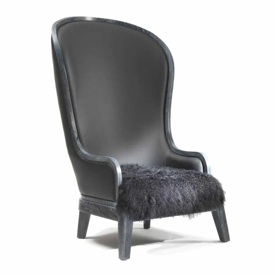 Poltrona da salotto in pelle e pelo nero Eli, design classico di lusso Viadurini
