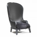 Poltrona da salotto in pelle e pelo nero Eli, design classico di lusso