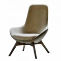 Poltrona da Salotto in Pelle e Tessuto con Base in Legno Made in Italy - Ama