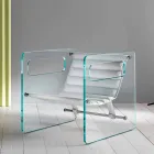 Poltrona da Salotto in Vetro e Seduta in Pelle Bianca Design Moderno - Tecna Viadurini