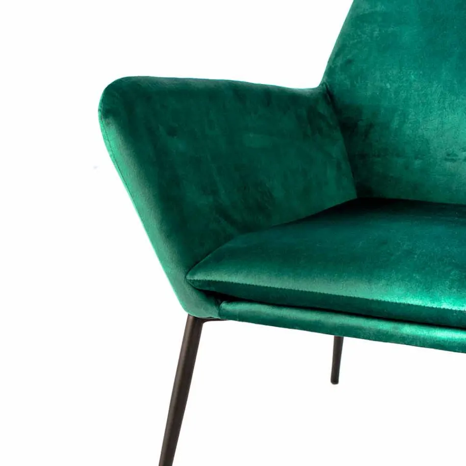 Poltrona da Salotto Moderna in Velluto Verde Petrolio e Metallo Nero – Tonica Viadurini