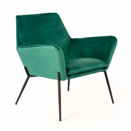 Poltrona da Salotto Moderna in Velluto Verde Petrolio e Metallo Nero – Tonica Viadurini