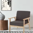 Poltrona da Soggiorno in Legno Massello di Pino e Tessuto Grigio Scuro - Basilicata Viadurini