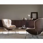 Poltrona da Soggiorno in Pelle e Tessuto con Base Cromata Made in Italy - Litchi Viadurini