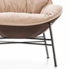 Poltrona da Soggiorno in Pelle e Tessuto con Base Cromata Made in Italy - Litchi Viadurini
