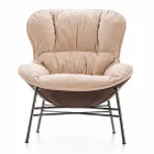 Poltrona da Soggiorno in Pelle e Tessuto con Base Cromata Made in Italy - Litchi Viadurini