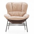 Poltrona da Soggiorno in Pelle e Tessuto con Base Cromata Made in Italy - Litchi
