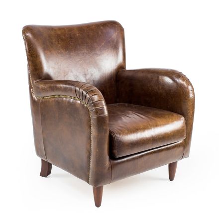 Poltrona da Soggiorno Realizzata in Cuoio Vintage Effetto Invecchiato - Timbro Viadurini
