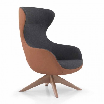 Poltrona Girevole in Pelle con Base in Legno Realizzata in Italia - Butterfly Viadurini
