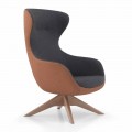 Poltrona Girevole in Pelle con Base in Legno Realizzata in Italia - Butterfly