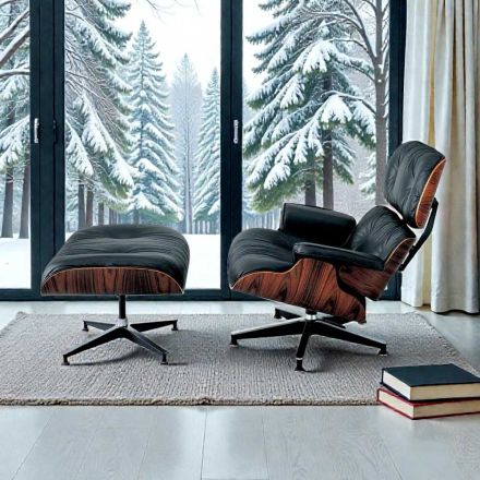 Poltrona Girevole Rivestita in Pelle con Poggiapiedi Made in Italy - Maestrale Viadurini