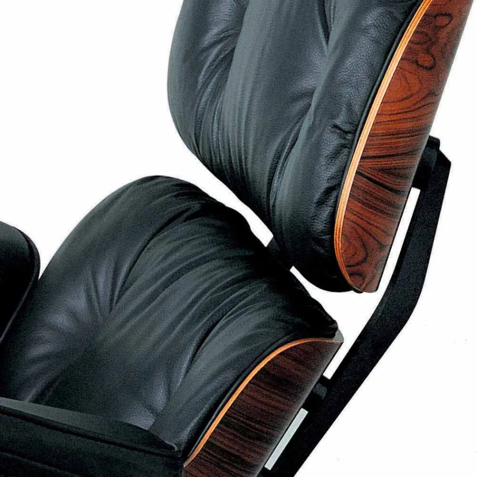 Poltrona Girevole Rivestita in Pelle con Poggiapiedi Made in Italy - Maestrale Viadurini