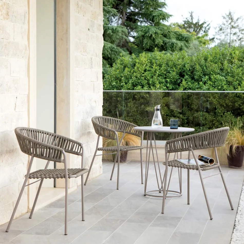 Poltrona Impilabile da Giardino in Acciaio e Corda Made in Italy 2 Pezzi – Ragnar Viadurini
