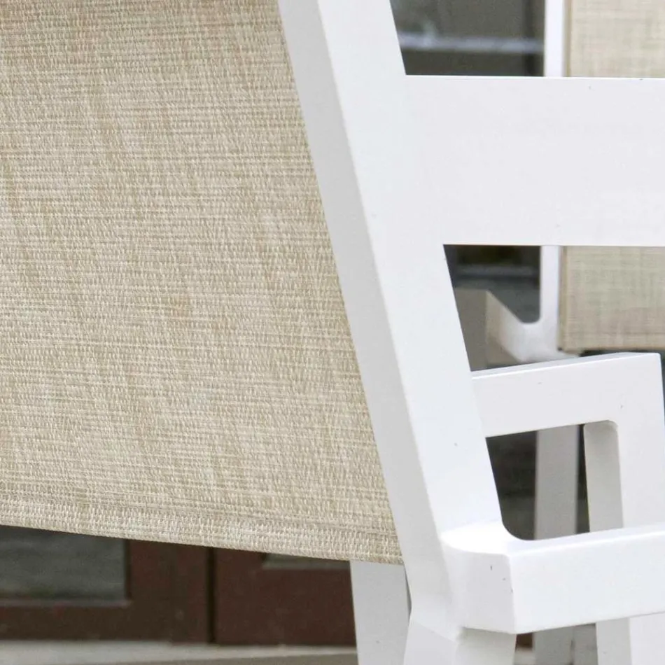 Poltrona Impilabile da Giardino in Textilene Beige e Alluminio - Foglio Viadurini