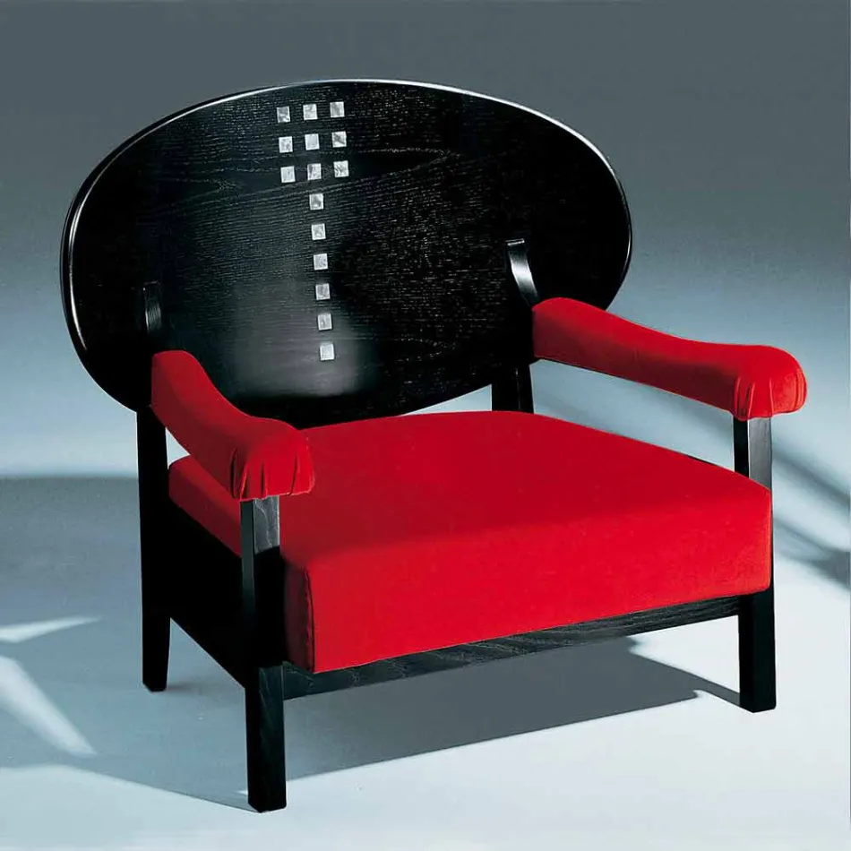 Poltrona in Frassino Tinto Nero con Rivestimento in Cotone Made in Italy - Peleo Viadurini