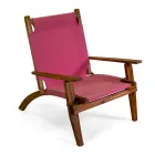 Poltrona in Legno di Acacia e Tessuto Misto Cotone/Poliestere - Bottega Viadurini