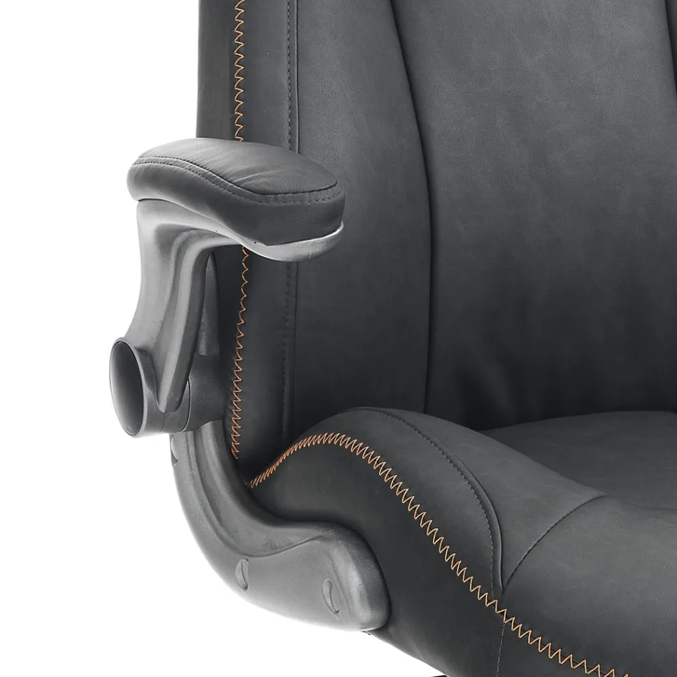 Poltrona in Pelle Sintetica Grigio Effetto Invecchiato - Renio Viadurini