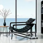 Poltrona Moderna in Legno Laccato Nero Lucido e Pelle Made in Italy - Conga Viadurini