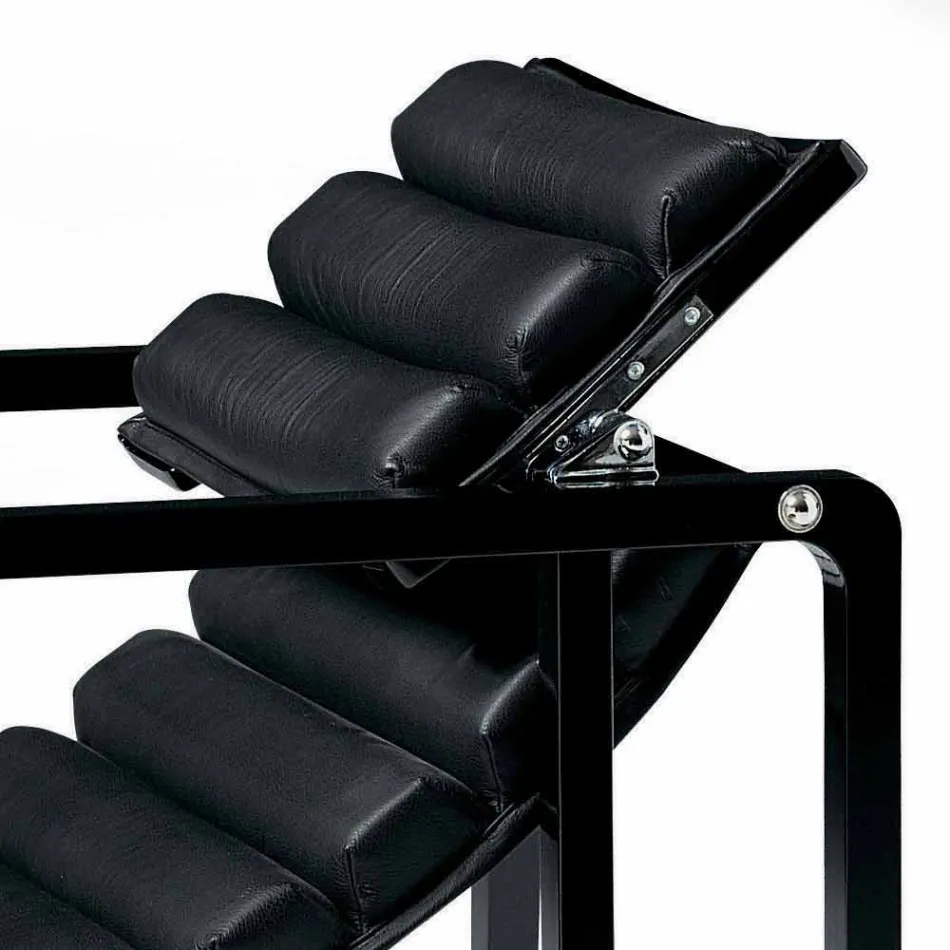 Poltrona Moderna in Legno Laccato Nero Lucido e Pelle Made in Italy - Conga Viadurini