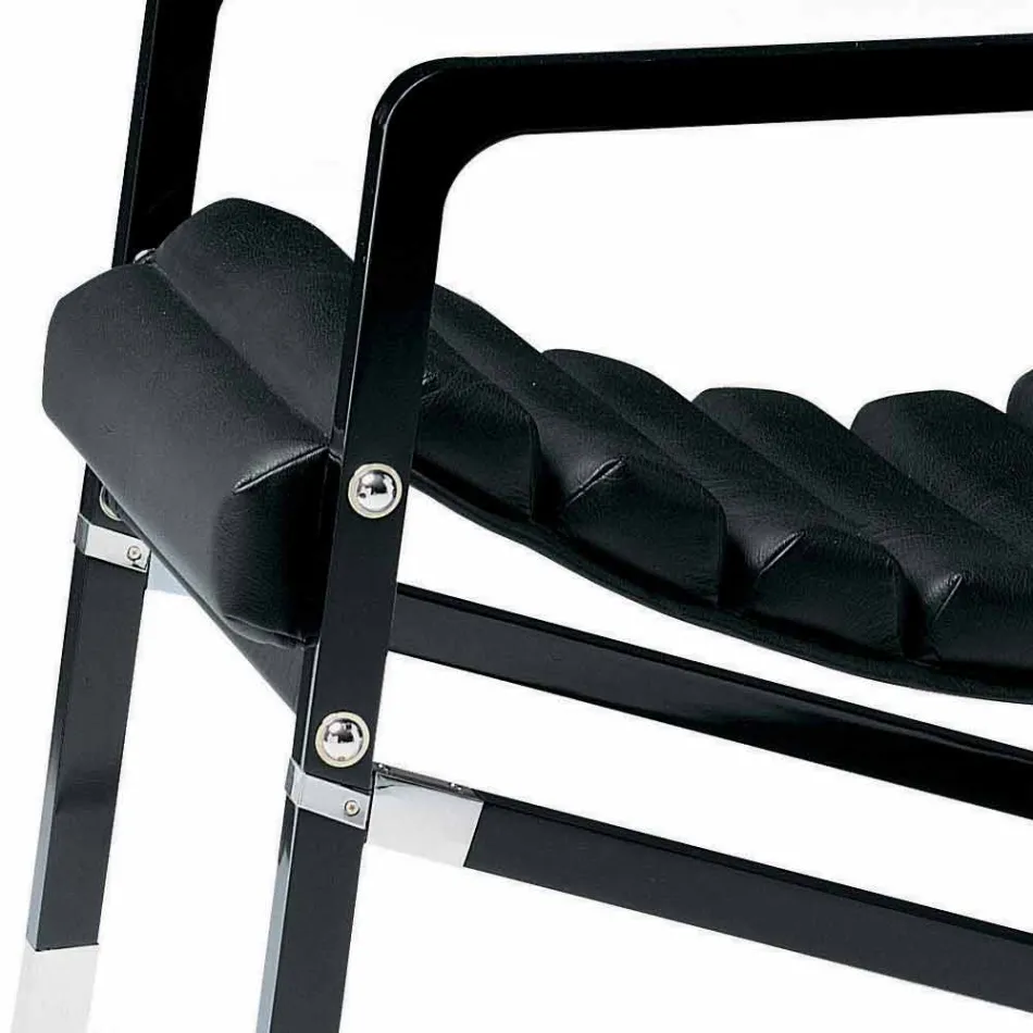Poltrona Moderna in Legno Laccato Nero Lucido e Pelle Made in Italy - Conga Viadurini