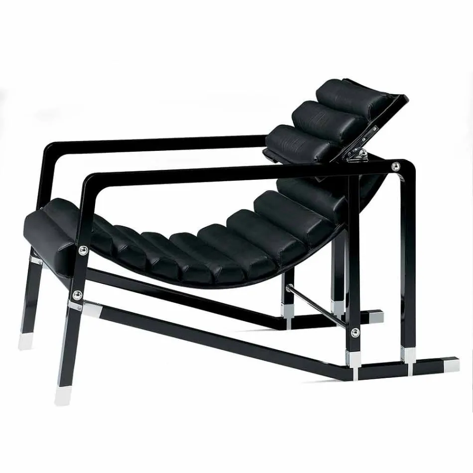 Poltrona Moderna in Legno Laccato Nero Lucido e Pelle Made in Italy - Conga Viadurini