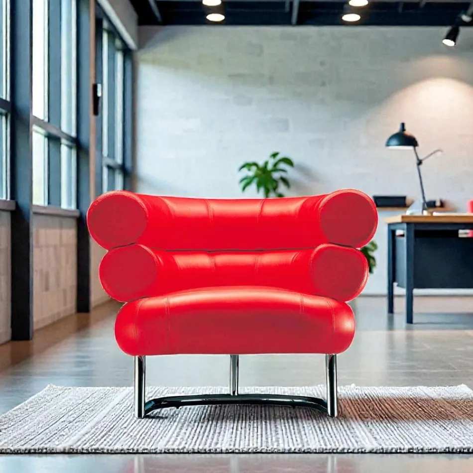 Poltrona Moderna Rivestita in Pelle con Base in Acciaio Made in Italy - Ostilio Viadurini