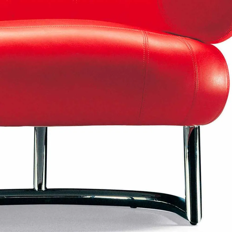 Poltrona Moderna Rivestita in Pelle con Base in Acciaio Made in Italy - Ostilio Viadurini