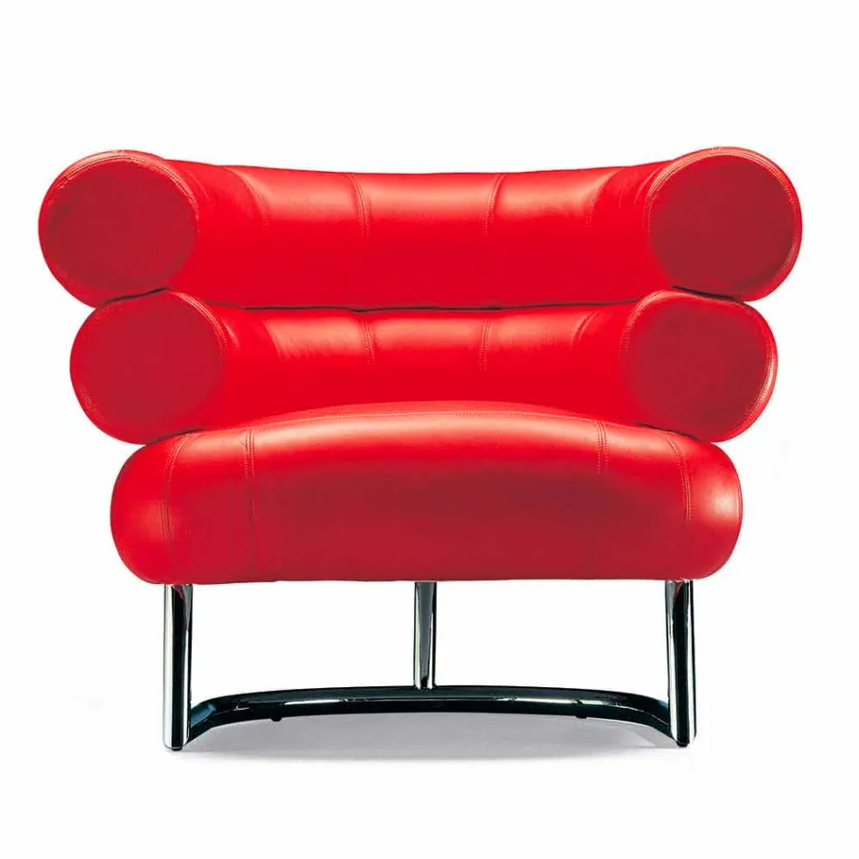 Poltrona Moderna Rivestita in Pelle con Base in Acciaio Made in Italy - Ostilio Viadurini