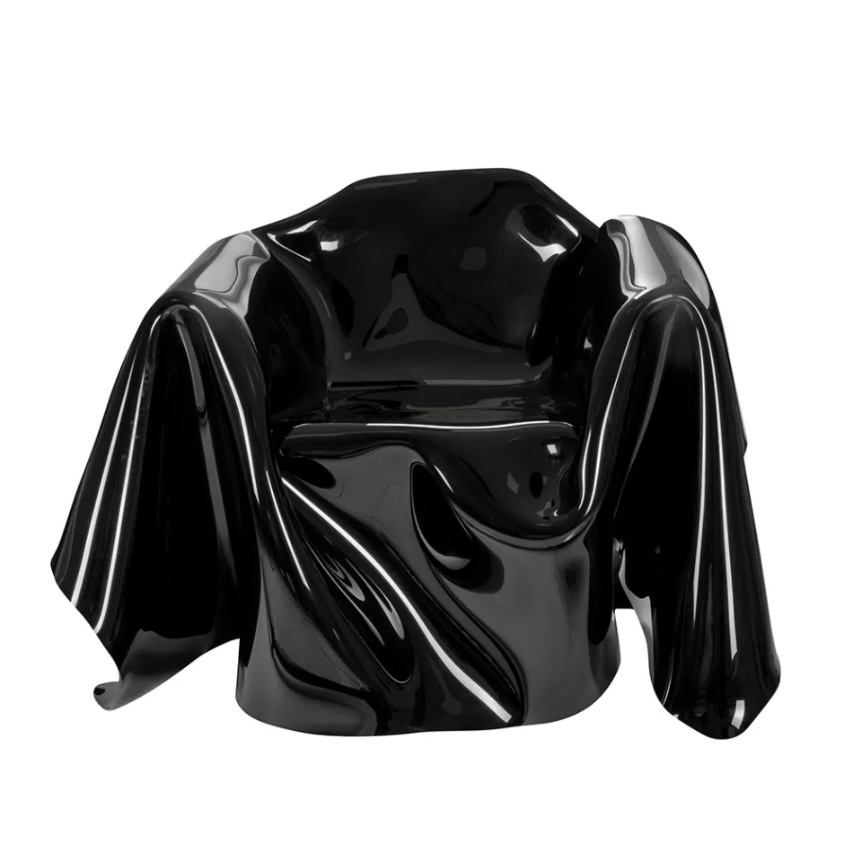 Poltrona Nera Moderna in Plexiglass Drappeggiato Made in Italy - Delia Viadurini