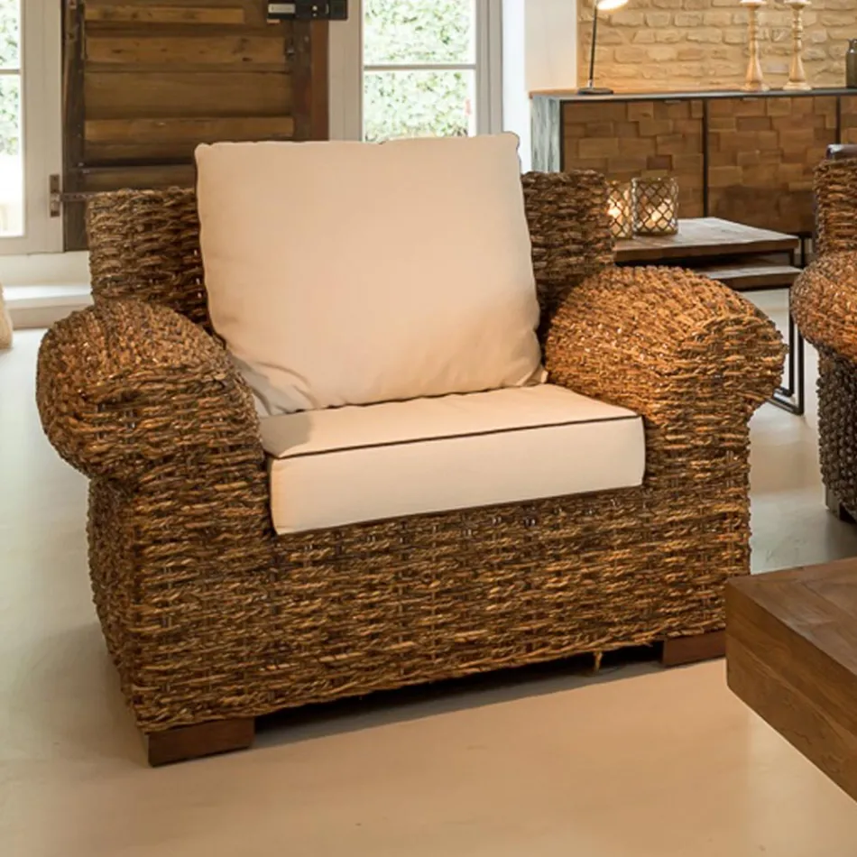 Poltrona Outdoor in Abaca con Cuscini Inclusi – Lagertha Viadurini