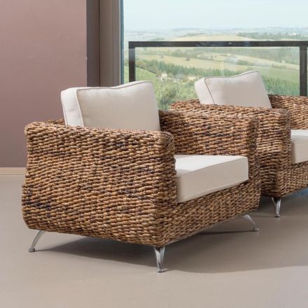 Poltrona Outdoor in Intreccio di Banano con Cuscini – Legolas Viadurini