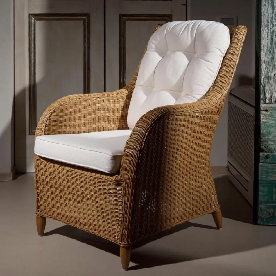 Poltrona Outdoor in Midollino con Cuscini Inclusi – Kitsune Viadurini