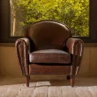 Poltrona per Interno in Cuoio Vintage Effetto Invecchiato Dark Brown - Timbro Viadurini
