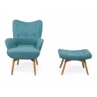 Poltrona + pouf in Legno e Tessuto Misto Cotone - Ailano Viadurini