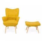 Poltrona + pouf in Legno e Tessuto Misto Cotone - Ailano Viadurini