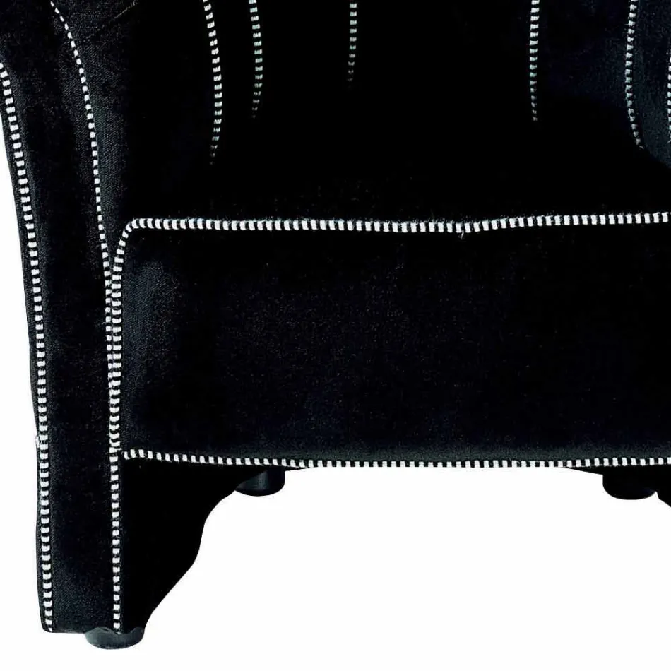 Poltrona Salotto in Velluto Nero con Cuciture a Contrasto Made in Italy - Caster Viadurini