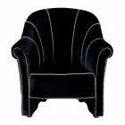 Poltrona Salotto in Velluto Nero con Cuciture a Contrasto Made in Italy - Caster Viadurini