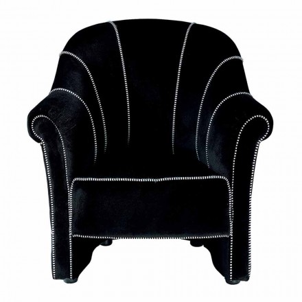Poltrona Salotto in Velluto Nero con Cuciture a Contrasto Made in Italy - Caster Viadurini