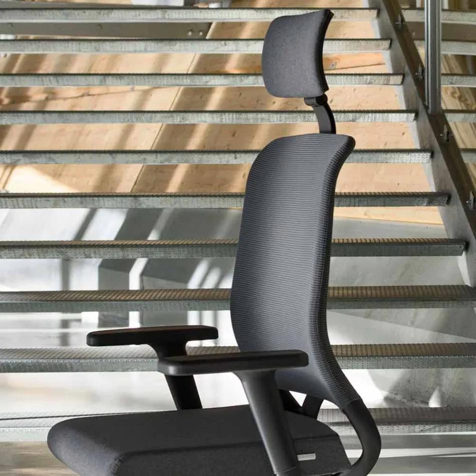 Poltrona Ufficio Ecologica Design Ergonomico Girevole con Poggiatesta - Meliva Viadurini