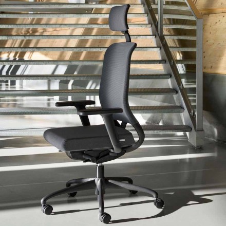 Poltrona Ufficio Ecologica Design Ergonomico Girevole con Poggiatesta - Meliva Viadurini