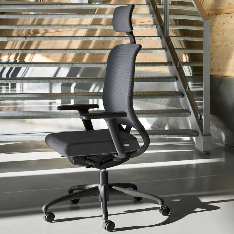 Poltrona Ufficio Ecologica Design Ergonomico Girevole con Poggiatesta - Meliva Viadurini