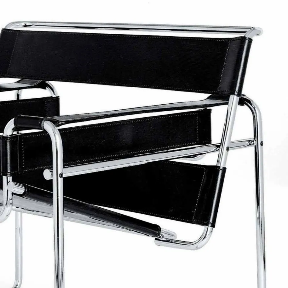 Poltrona Ufficio in Cuoio con Struttura in Acciaio Cromato Made in Italy - Cefeo Viadurini