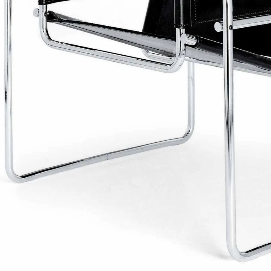Poltrona Ufficio in Cuoio con Struttura in Acciaio Cromato Made in Italy - Cefeo Viadurini