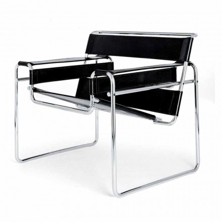 Poltrona Ufficio in Cuoio con Struttura in Acciaio Cromato Made in Italy - Cefeo Viadurini