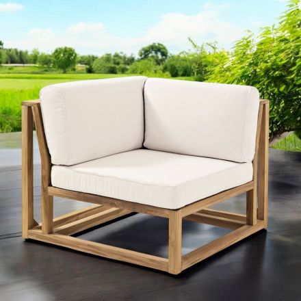 Poltroncina Angolare da Esterno in Teak Naturale e Cuscini - Circe Viadurini